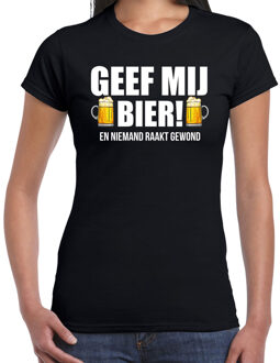 Bellatio Decorations Geef mij bier en niemand raakt gewond drank fun t-shirt zwart voor dames 2XL - Feestshirts