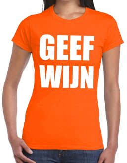 Bellatio Decorations Geef Wijn fun t-shirt oranje voor dames 2XL - Feestshirts