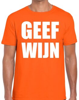 Bellatio Decorations Geef Wijn fun t-shirt oranje voor heren 2XL - Feestshirts