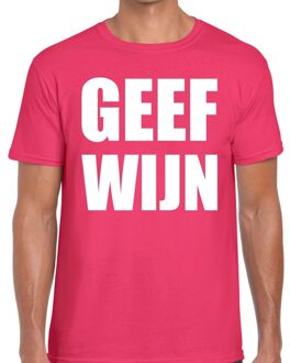 Bellatio Decorations Geef Wijn t-shirt roze heren 2XL