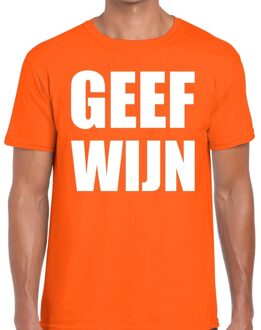 Bellatio Decorations Geef Wijn tekst t-shirt oranje heren