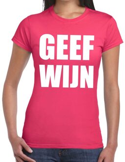 Bellatio Decorations Geef Wijn tekst t-shirt roze dames 2XL