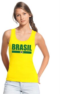 Bellatio Decorations Geel Brazilie supporter singlet shirt/ tanktop dames L