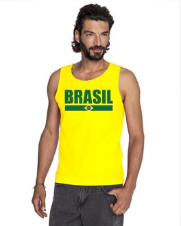 Bellatio Decorations Geel Brazilie supporter singlet shirt/ tanktop heren 2XL