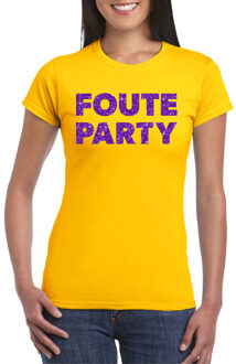 Bellatio Decorations Geel Foute Party t-shirt met paarse glitters dames XL - Feestshirts