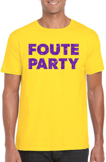 Bellatio Decorations Geel Foute Party t-shirt met paarse glitters heren 2XL - Feestshirts