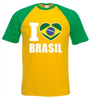 Bellatio Decorations Geel/ groen I love Brazilie fan baseball shirt heren 2XL