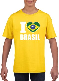 Bellatio Decorations Geel I love Brazilie fan shirt kinderen L (146-152)