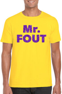 Bellatio Decorations Geel Mr Fout t-shirt met paarse glitters heren S - Feestshirts