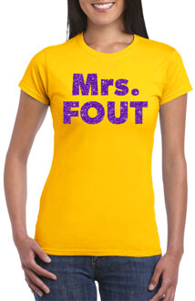 Bellatio Decorations Geel Mrs Fout t-shirt met paarse glitters dames M - Feestshirts