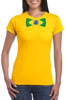 Bellatio Decorations Geel t-shirt met Brazilie vlag strikje dames XS