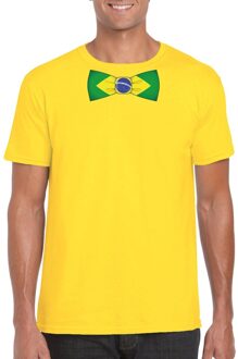 Bellatio Decorations Geel t-shirt met Brazilie vlag strikje heren 2XL