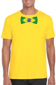 Bellatio Decorations Geel t-shirt met Brazilie vlag strikje heren