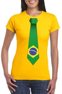 Bellatio Decorations Geel t-shirt met Brazilie vlag stropdas dames 2XL