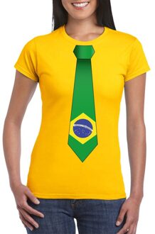 Bellatio Decorations Geel t-shirt met Brazilie vlag stropdas dames