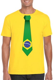 Bellatio Decorations Geel t-shirt met Brazilie vlag stropdas heren