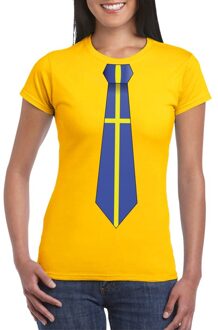 Bellatio Decorations Geel t-shirt met Zweden vlag stropdas dames