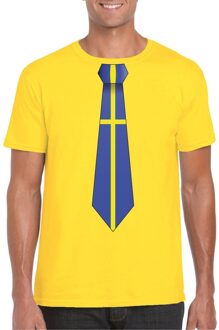 Bellatio Decorations Geel t-shirt - met Zweden vlag stropdas - supporters - heren