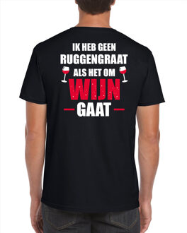Bellatio Decorations Geen ruggengraat als het om wijn gaat drank fun t-shirt - zwart met wit en rode letters - voor heren - wijn drink shirt kleding / outfit / themafeest M