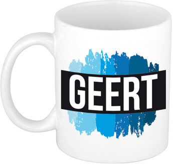 Bellatio Decorations Geert naam cadeau koffie mok - beker - met blauw verfstrepen - Cadeau collega - vaderdag