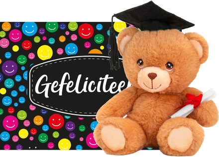 Bellatio Decorations Gefeliciteerd ansichtkaart A5-size met Geslaagd thema knuffelbeertje