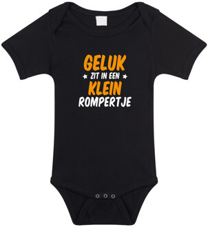 Bellatio Decorations Geluk in klein rompertje cadeau baby rompertje zwart jongen/meisje 56 (1-2 maanden)