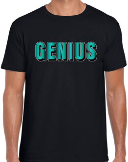 Bellatio Decorations Genius t-shirt zwart met blauwe/groene letters voor heren 2XL