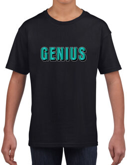 Bellatio Decorations Genius tekst zwart t-shirt blauwe/groene letters voor kinderen L (146-152)