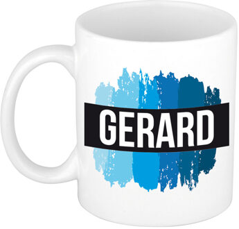 Bellatio Decorations Gerard naam cadeau koffie mok - beker - met blauw verfstrepen - Cadeau collega - vaderdag