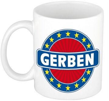 Bellatio Decorations Gerben voornaam koffiemok - beker - wit/blauw - 300 ml - Cadeau - Heren - Collega - Vaderdag