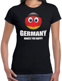 Bellatio Decorations Germany makes you happy landen t-shirt Duitsland zwart voor dames met emoticon 2XL