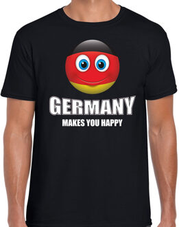 Bellatio Decorations Germany makes you happy landen t-shirt Duitsland zwart voor heren met emoticon 2XL