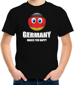 Bellatio Decorations Germany makes you happy landen t-shirt Duitsland zwart voor kinderen met Emoticon L (146-152)