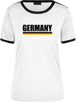 Bellatio Decorations Germany supporter ringer t-shirt wit met zwarte randjes voor dames - Duitsland supporter kleding L