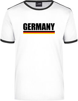 Bellatio Decorations Germany supporter ringer t-shirt wit met zwarte randjes voor heren - Duitsland supporter kleding 2XL