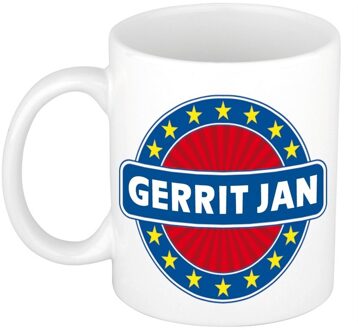 Bellatio Decorations Gerrit Jan voornaam koffiemok - beker - wit/blauw - 300 ml - Cadeau - Heren - Collega - Vaderdag
