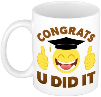 Bellatio Decorations Geslaagd cadeau koffie en thee mok / drinkbeker - Congrats u did it - 300 ml - afgestudeerd kado