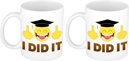 Bellatio Decorations Geslaagd cadeau koffie mok - 2x - drink beker - I did it - wit - 300 ml - cadeau