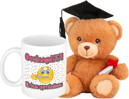 Bellatio Decorations Geslaagd cadeau mok / beker met knuffelbeer - sprakeloos - keramiek - Ca. 300ml