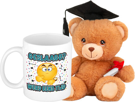 Bellatio Decorations Geslaagd cadeau mok / beker met knuffelbeer - werd eens tijd - keramiek - Ca. 300ml