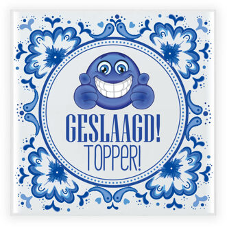 Bellatio Decorations Geslaagd cadeau tegel - geslaagd! topper! - delfts blauw - keramiek - 15 cm IJsblauw