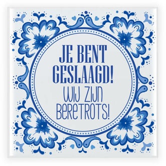 Bellatio Decorations Geslaagd cadeau tegel - wij zijn beretrots! - delfts blauw - keramiek - 15 cm