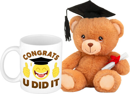 Bellatio Decorations Geslaagd gefeliciteerd - cadeau koffiemok / beker - inclusief afstudeer cadeau knuffel beer