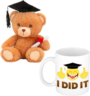 Bellatio Decorations Geslaagd gefeliciteerd - DID IT - cadeau koffiemok / beker - inclusief afstudeer cadeau knuffel beer