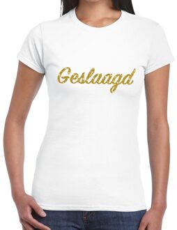 Bellatio Decorations Geslaagd gouden letters fun t-shirt wit voor dames XL - Feestshirts