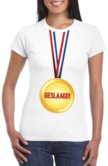 Bellatio Decorations Geslaagd t-shirt wit met medaille dames L - Feestshirts