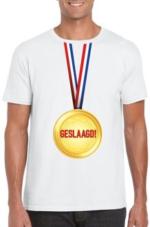 Bellatio Decorations Geslaagd t-shirt wit met medaille heren 2XL - Feestshirts