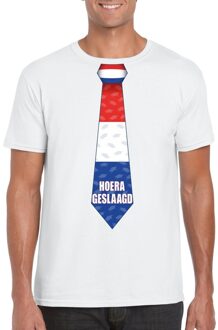 Bellatio Decorations Geslaagd t-shirt wit met stropdas heren L - Feestshirts