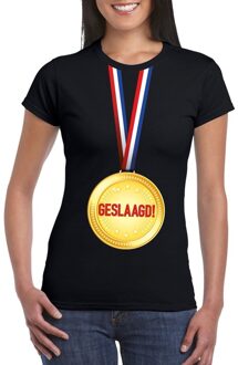 Bellatio Decorations Geslaagd t-shirt zwart met medaille dames 2XL - Feestshirts