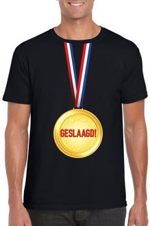 Bellatio Decorations Geslaagd t-shirt zwart met medaille heren 2XL - Feestshirts